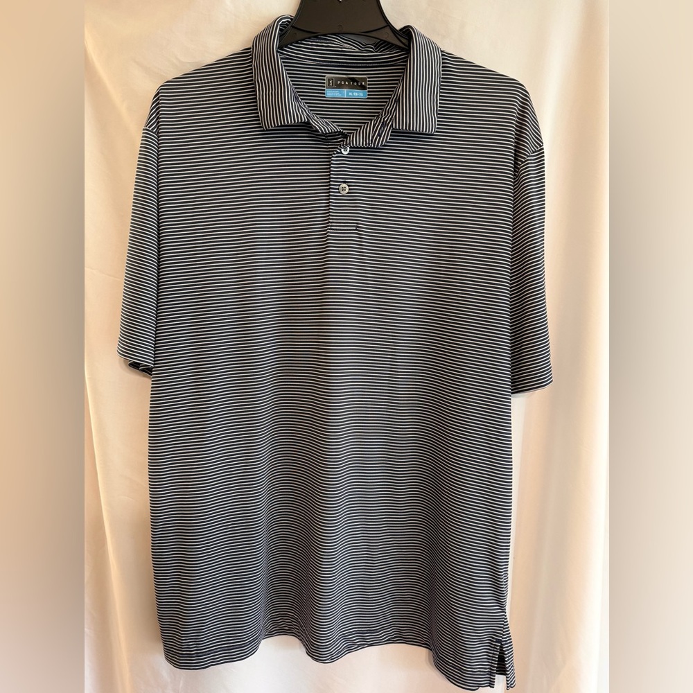 PGA TOUR Men’s Short Sleeve Dark Blue Striped 100% Polyester Button Polo Size XL